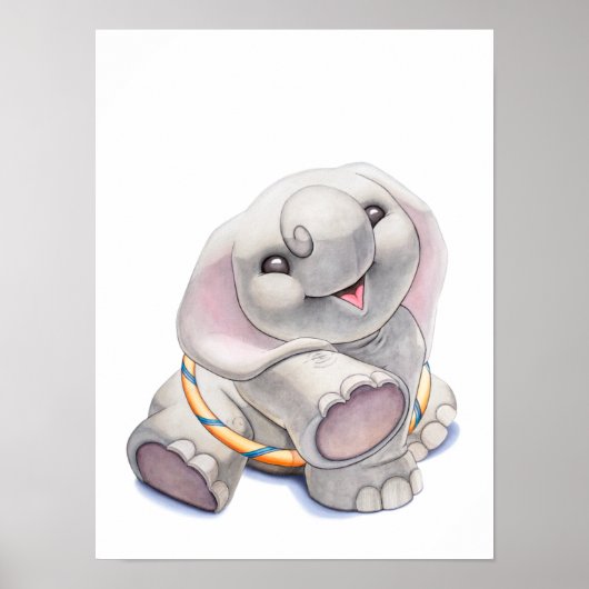 Baby olifant met Hula-Hoop Nursery Print (Voorkant)