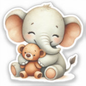 Baby Olifant met Knuffelbeer Sticker (Voorkant)