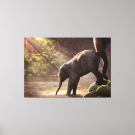 Baby olifant met moeder canvas afdruk