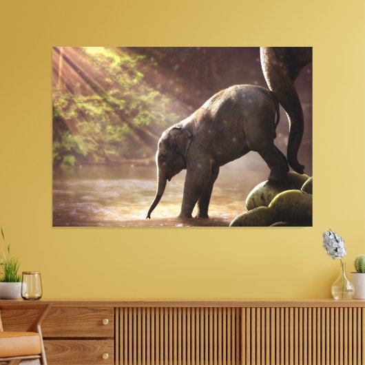 Baby olifant met moeder canvas afdruk (Insitu (Woonkamer))