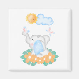 Baby olifant met oranje bloemen Magnet