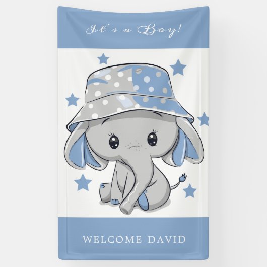 Baby Olifant met Petten Baby showers banner (Verticaal)
