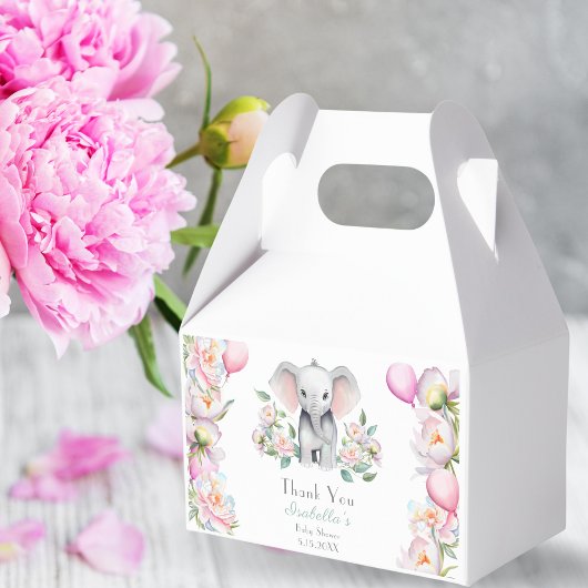 Baby Olifant met pioenen & ballonnen Baby shower Bedankdoosjes