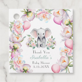Baby Olifant met pioenen & ballonnen Baby shower Bedankjes Labels