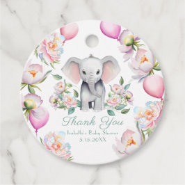 Baby Olifant met pioenen & ballonnen Baby shower Bedankjes Labels