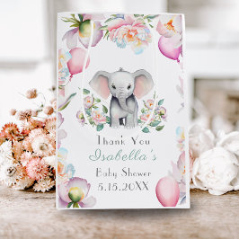 Baby Olifant met pioenen & ballonnen Baby shower Medium Cadeauzakje