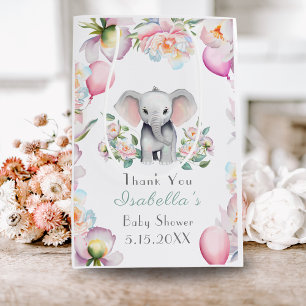 Baby Olifant met pioenen & ballonnen Baby shower Medium Cadeauzakje
