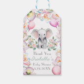Baby Olifant met pioenen & ballonnen Dank u Cadeaulabel (Voorkant)