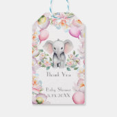 Baby Olifant met pioenen & ballonnen Dank u Cadeaulabel (Achterkant)