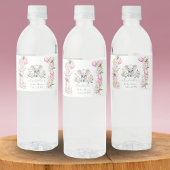 Baby Olifant met pioenen & ballonnen Dank u Waterfles Etiket