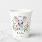 Baby Olifant met pioenen, Eucalyptus Papieren Bekers (Voorkant)