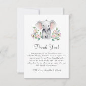 Baby Olifant met pioenen, eucalyptus terug Bedankkaart (Voorkant)