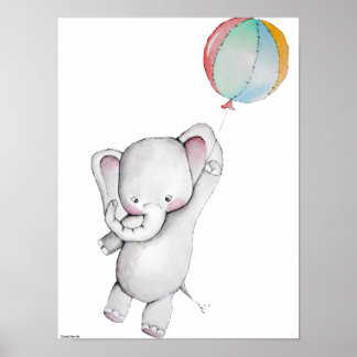 Baby olifant met  Poster op ballon