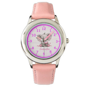 Baby Olifant met Roze Harten Kinderhorloge Horloge