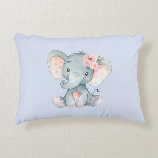 Baby olifant met roze rozen accent kussen (Voorkant)