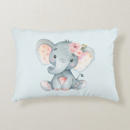 Baby olifant met roze rozen accent kussen