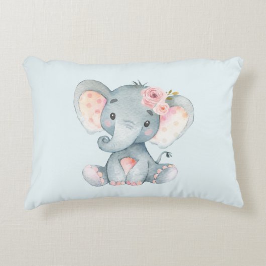 Baby olifant met roze rozen accent kussen (Voorkant)