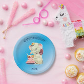 Baby olifant met roze strik papieren bordje (Feest)