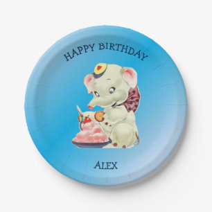 Baby olifant met roze strik papieren bordje