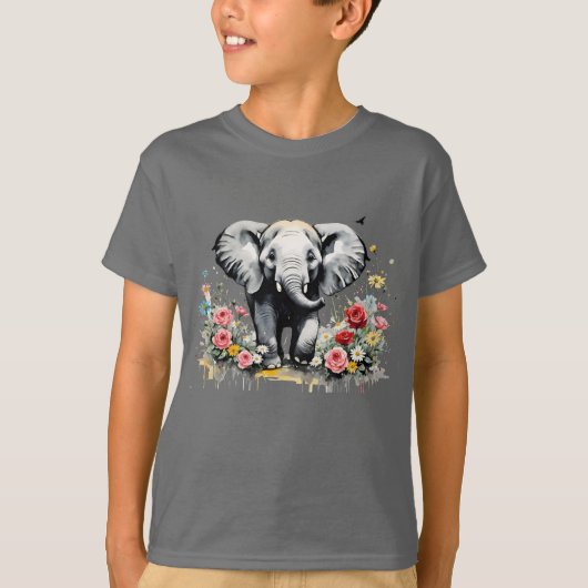 Baby olifant met Rozen T-shirt (Voorkant)