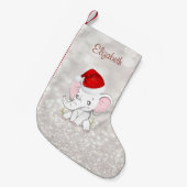 Baby olifant met Santa Hat, Glittery Bokeh Kleine Kerstsok (Voorkant (Hangend))