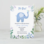 Baby Olifant Met Zangvogel Baby Shower Kaart (Staand voorkant)