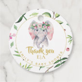 Baby Olifant Monogram Roze Bloemige Bedankkaart Fa Bedankjes Labels (Voorkant)