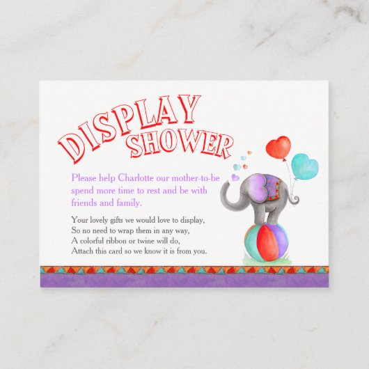 Baby olifant neushoorn grijs display douchekaarten informatiekaartje (Achterkant)