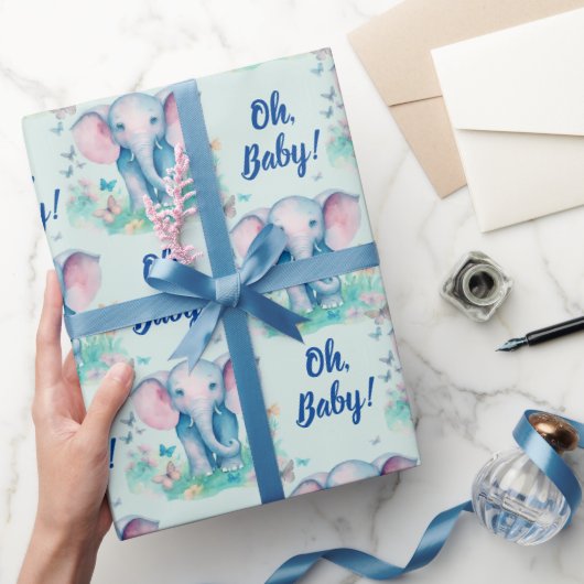 Baby Olifant Oh Baby Boy Baby shower Cadeaupapier (Geschenken)