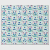 Baby Olifant Oh Baby Boy Baby shower Cadeaupapier (Vlak)