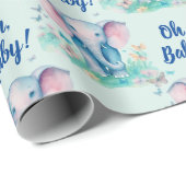 Baby Olifant Oh Baby Boy Baby shower Cadeaupapier (Rol Hoek)
