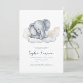 Baby Olifant op een Cloud Baby shower Uitnodiging (Staand voorkant)