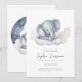 Baby Olifant op een Cloud Baby shower Uitnodiging (Voorkant / Achterkant)