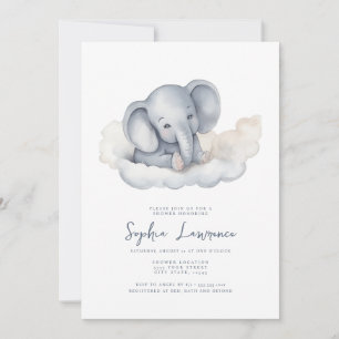 Baby Olifant op een Cloud Baby shower Uitnodiging