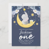 Baby Olifant op maan Eerste Verjaardag Kaart (Voorkant)