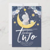 Baby Olifant op Maan Tweede Verjaardag Kaart (Voorkant)