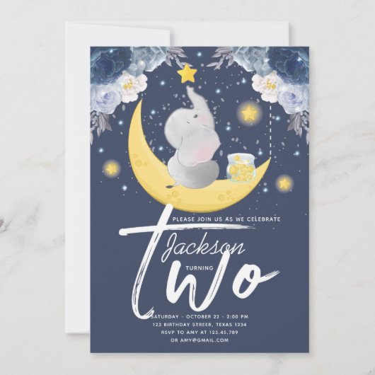 Baby Olifant op Maan Tweede Verjaardag Kaart (Voorkant)