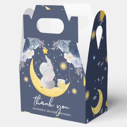 Baby Olifant op Maan Verjaardag I Baby shower Bedankdoosjes (Geopend)