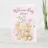 Baby olifant op roze gingham kaart (Voorkant)
