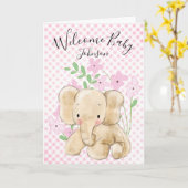 Baby olifant op roze gingham kaart (Gele Bloem)
