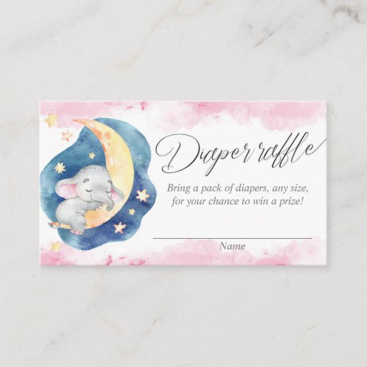 Baby olifant over de maanluier loterijkaarten informatiekaartje (Voorkant)