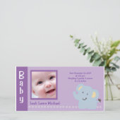 Baby Olifant Paars 4x8 FOTO Geboorteaankondiging Aankondiging (Staand voorkant)
