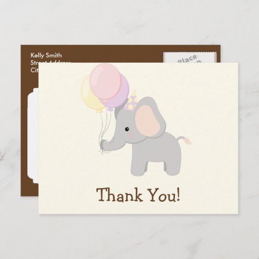 Baby olifant; Paarse Oerwouden dier Dank u Briefkaart (Voorkant / Achterkant)