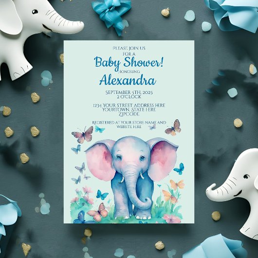 Baby Olifant Pink Boys Baby shower Kaart