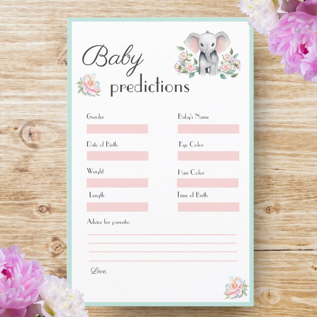 Baby Olifant Pioenen & Ballonnen Baby voorspelling (Baby Elephant, Peonies & Balloons: Predicting joy, love, and laughter ahead.)