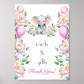 Baby Olifant Pioenen, Ballonnen Kaarten & Geschenk Poster (Voorkant)