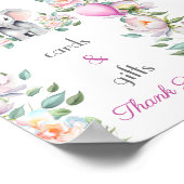 Baby Olifant Pioenen, Ballonnen Kaarten & Geschenk Poster (Hoek)