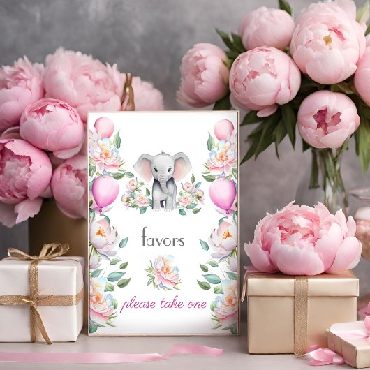 Baby Olifant Pioenrozen, ballonnen gunsten Poster