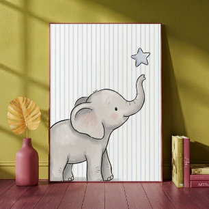Baby Olifant Reikt naar Ster Blauwe Strepen Verple Poster