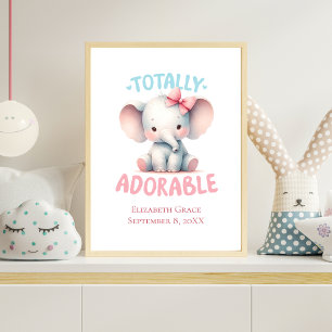 Baby Olifant Roze Baby Meisje Nursery Muurkunst  Poster